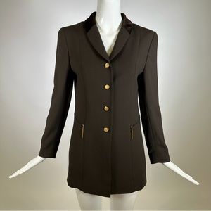 80’s Mondi Blazer Lapel Collar 4 Buttoned Zip Front Pockets Long Sleeve Black M